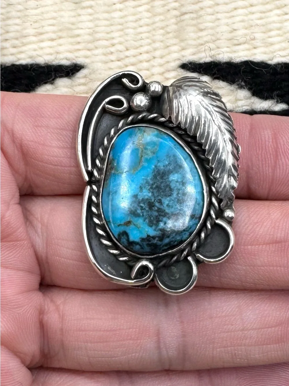Vintage Navajo Native American Sterling Silver Natural Turquoise Ring 5.5